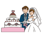 結婚式でケーキ入刀しているイラスト
