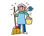 掃除道具を持った女性のイラスト